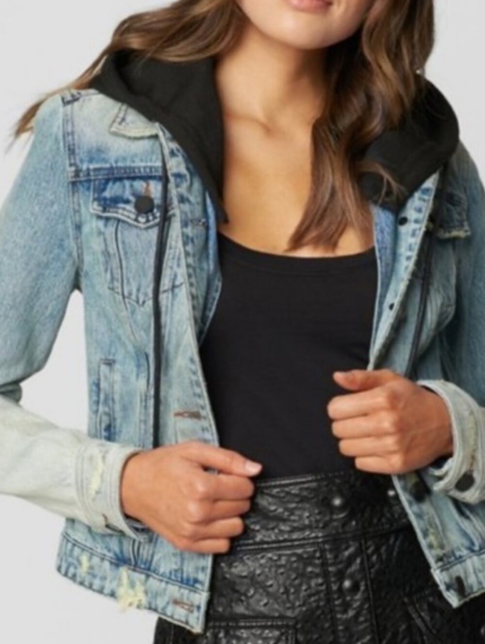 Blanknyc Jean Jacket Removable Hood Distressed NWOT Small